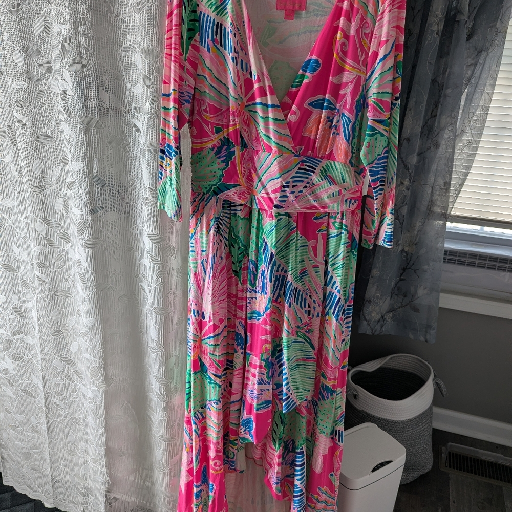 Lilly Pulitzer Pink Multi Tropical High-Low Montague Maxi - Picture 4 of 8